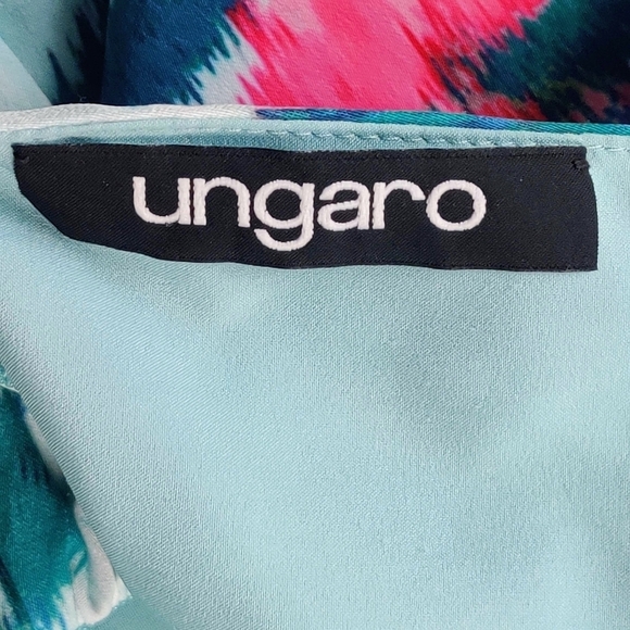 UNGARO Maureen Halter Maxi Dress M  Floral Blue Multi Ruched Waist Sleeveless - Picture 5 of 16